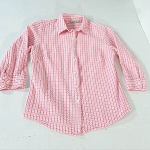 LL Bean Seersucker Plaid 3/4 Sleeve Shirt